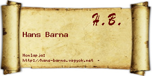 Hans Barna névjegykártya